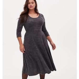 Torrid Soft Plush grey with lace skater dress